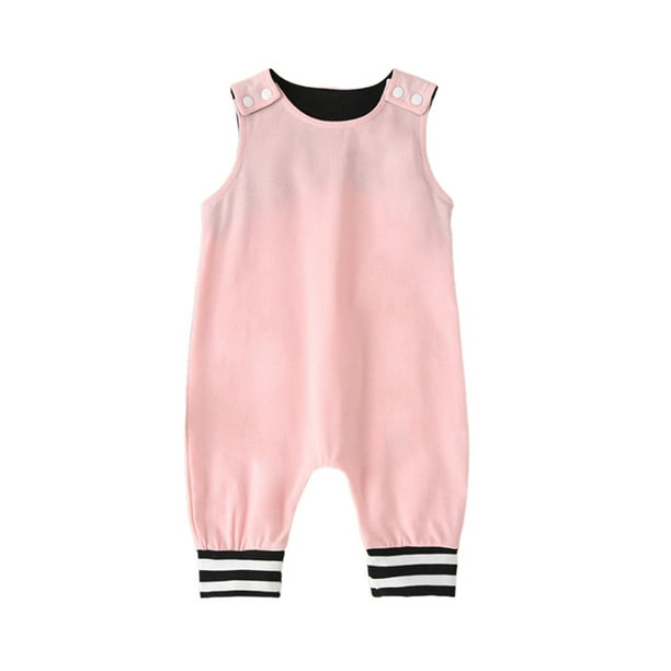 Unisex Toddler Baby Kids Girl Boy Sleeveless Solid Stripe Romper Sunsuit Clothes